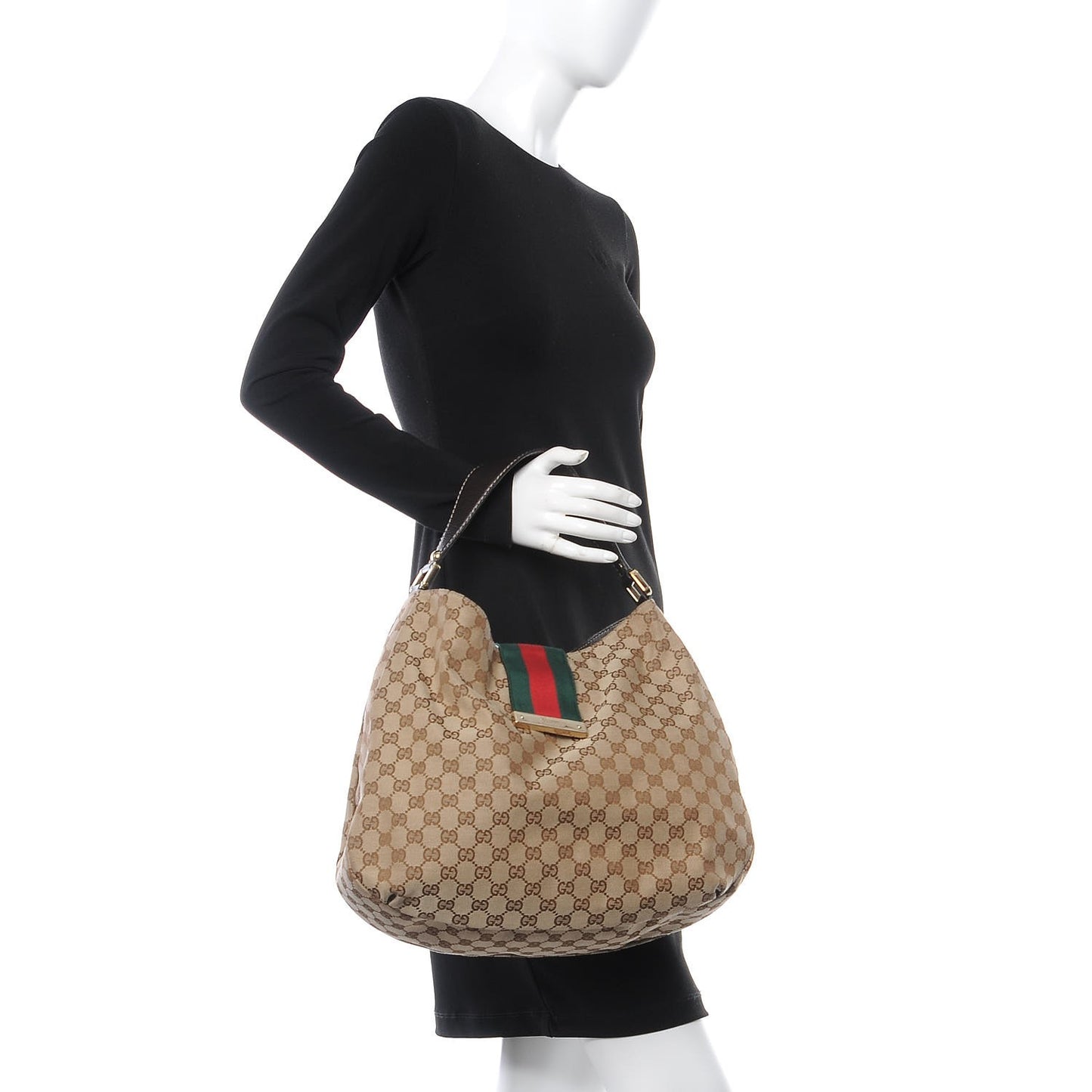 Monogram Large New Ladies Web Hobo Dark Brown