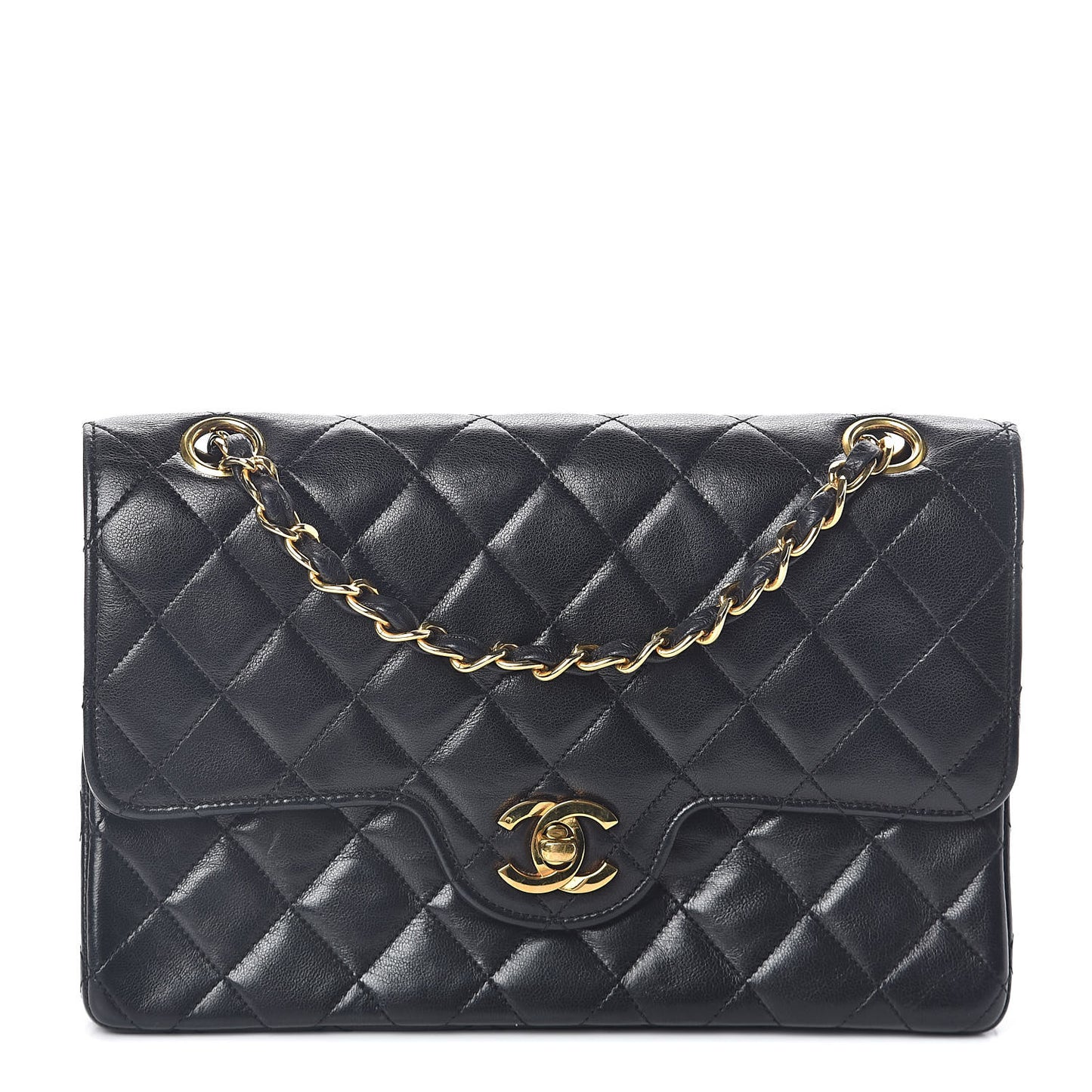 Lambskin Quilted Small Double Flap Black