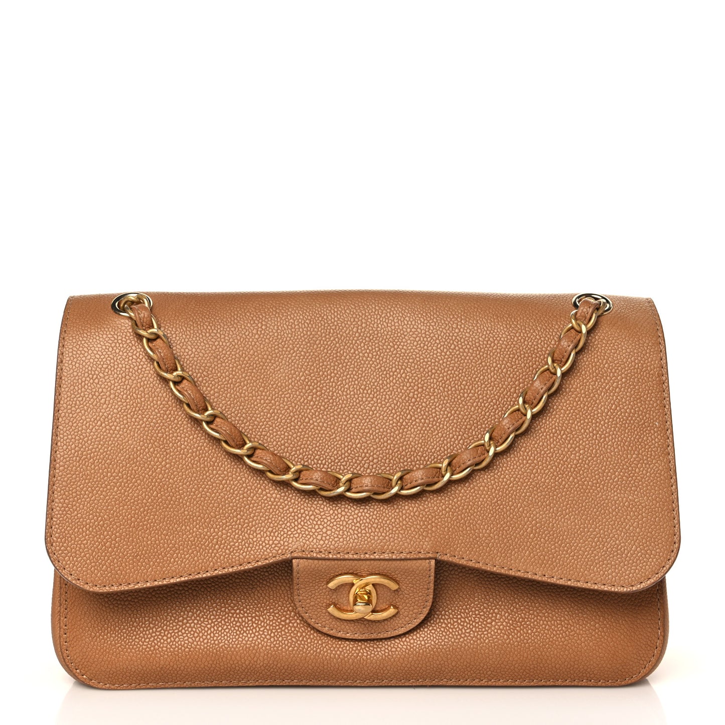 Grained Calfskin Jumbo Classic Pure Double Flap Beige