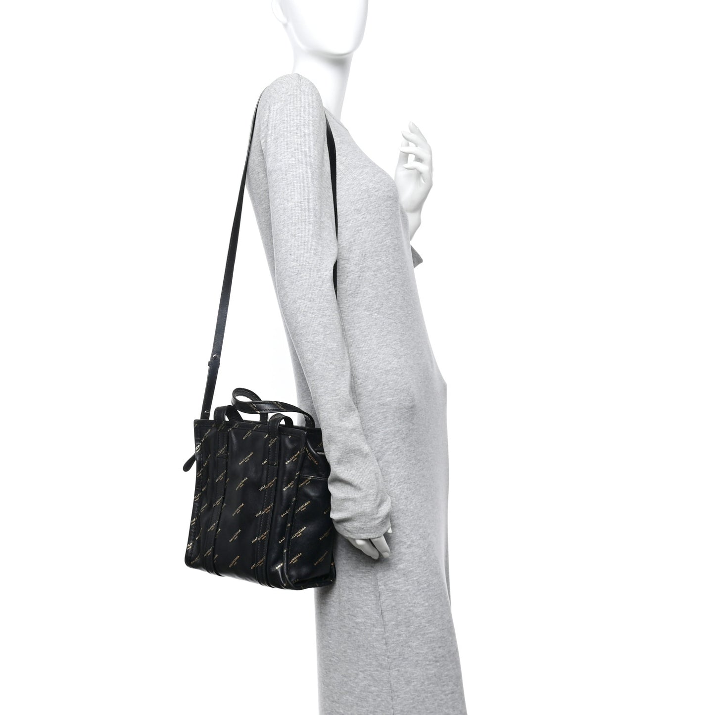 Calfskin Allover Logo XS Bazar Shopper Tote Black Gold