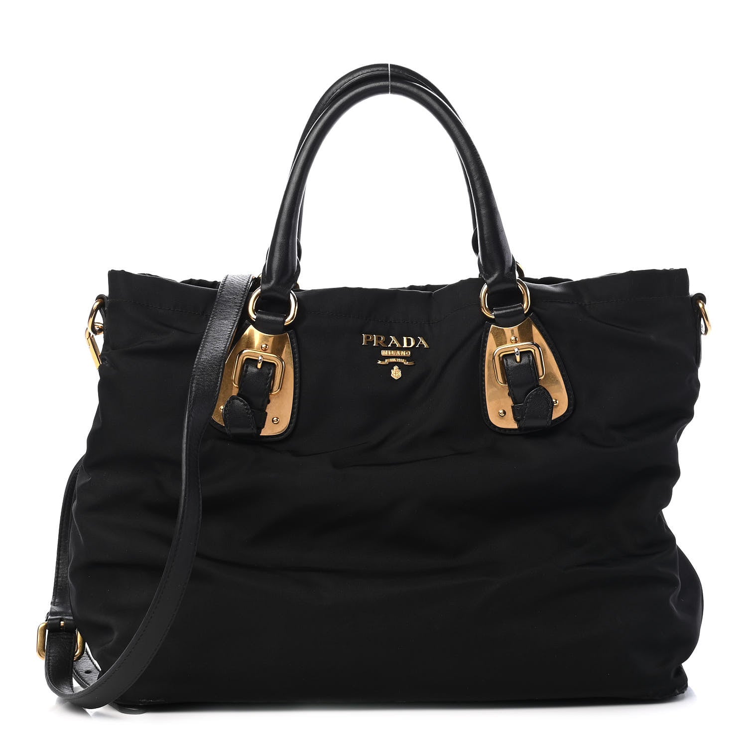 Prada Tessuto Nylon Soft Calfskin Tote Black 1 of 9