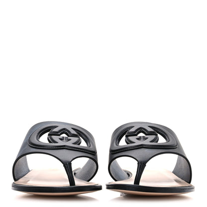Gucci Sierra Calfskin Interlocking G Cut Out Thong Sandals 38 Black 3 of 8