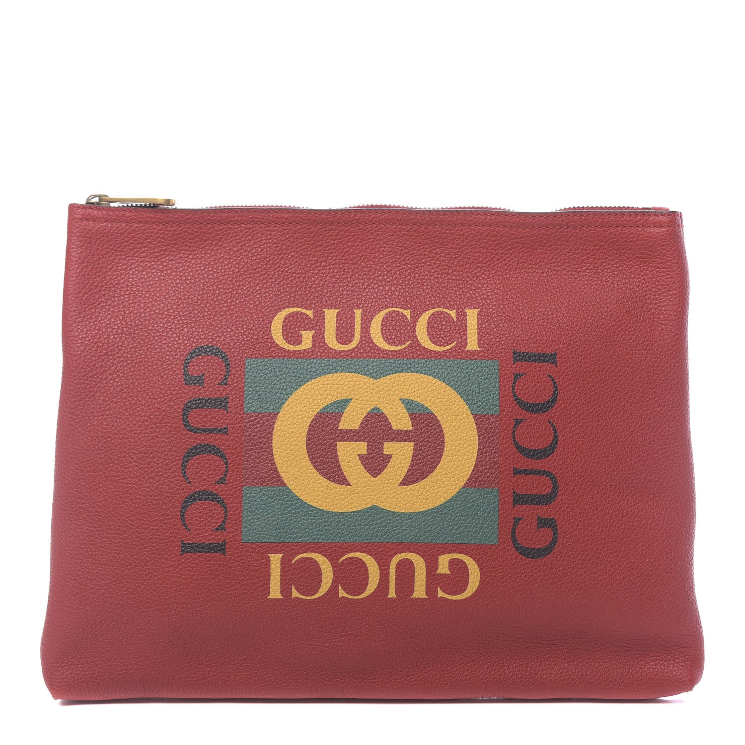 Gucci Pebbled Calfskin Medium Logo Portfolio Clutch Hibiscus Red 1 of 10