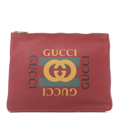 Gucci Pebbled Calfskin Medium Logo Portfolio Clutch Hibiscus Red 1 of 10