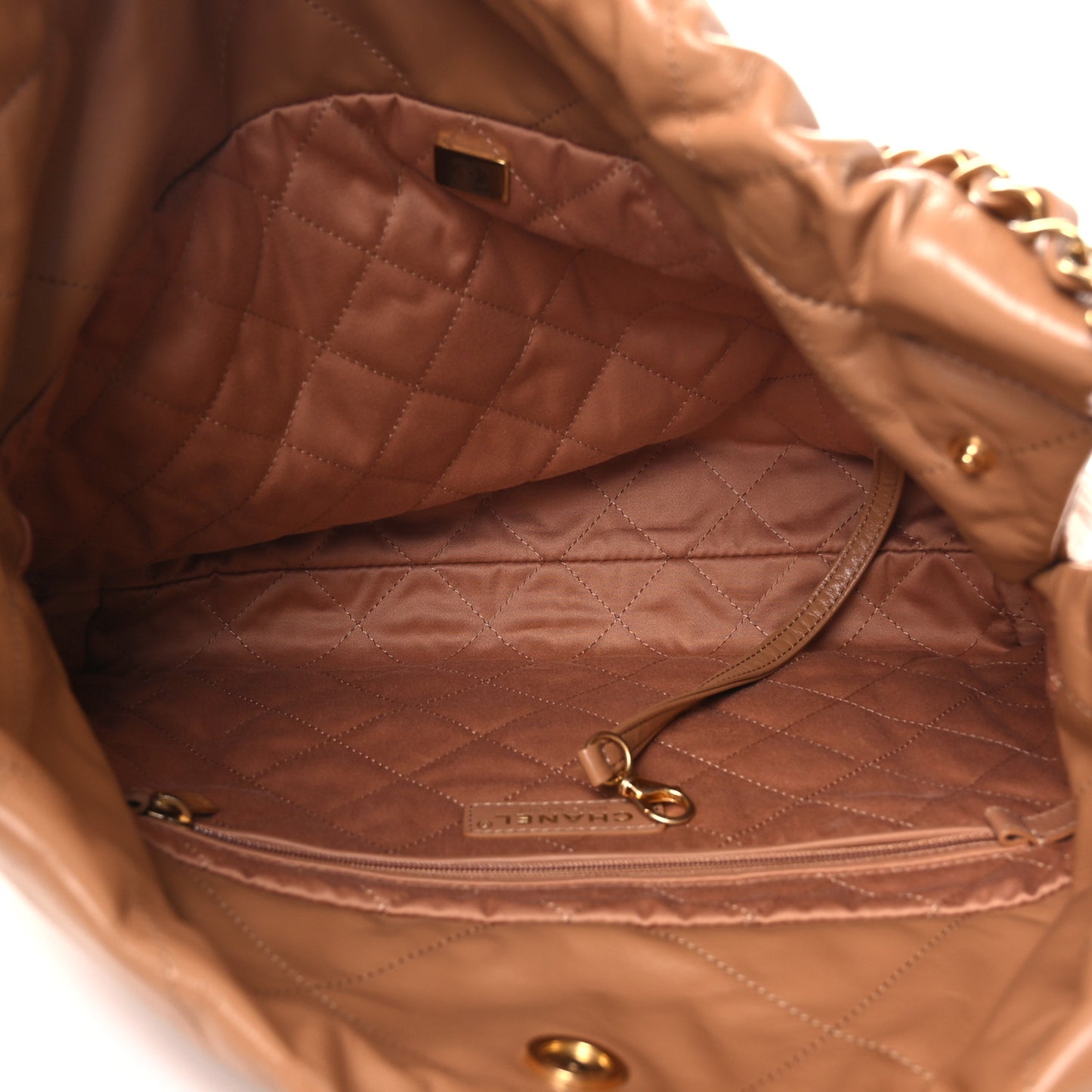 Shiny Calfskin Quilted Small Chanel 22 Beige
