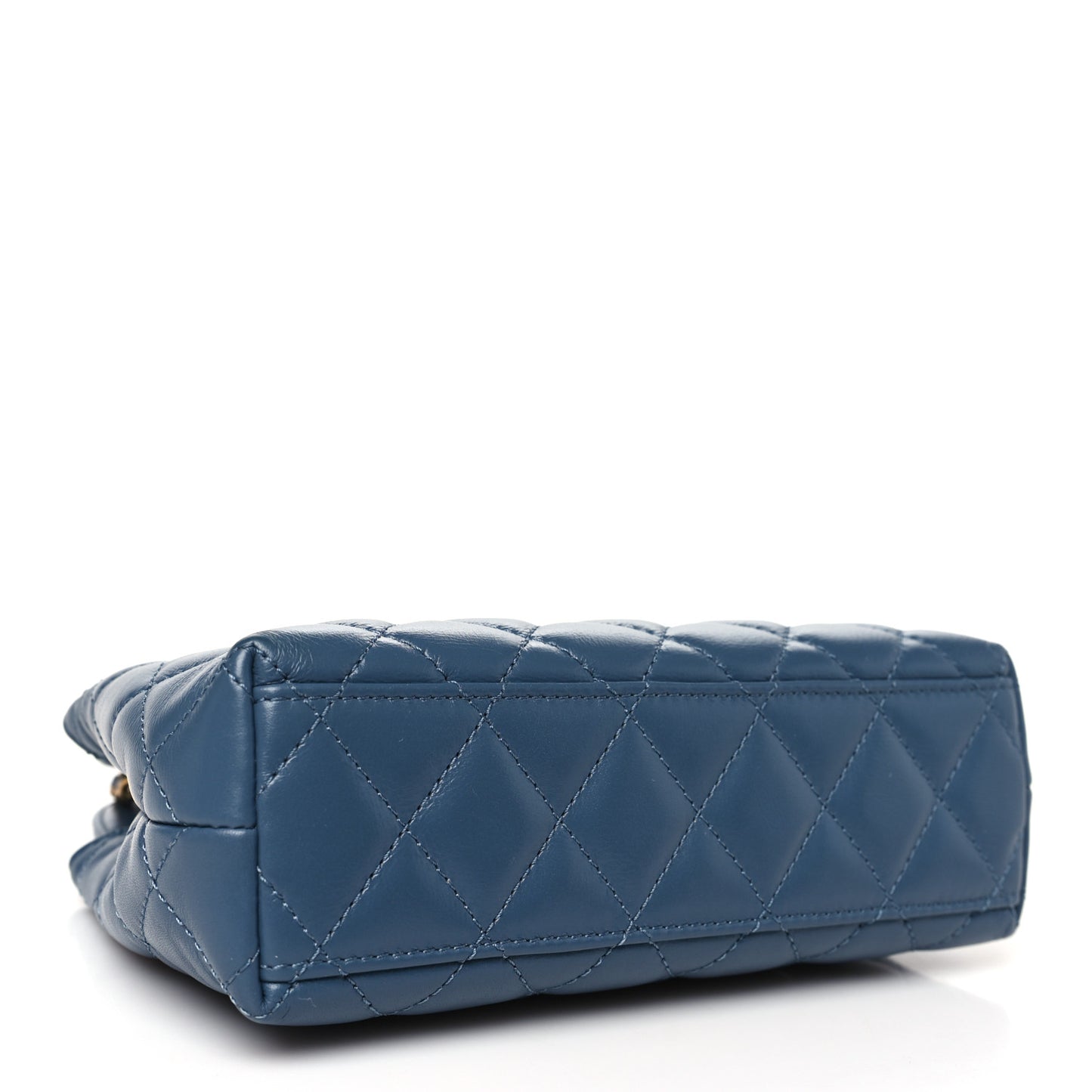Shiny Aged Calfskin Quilted Nano Kelly Shopper Dark Blue