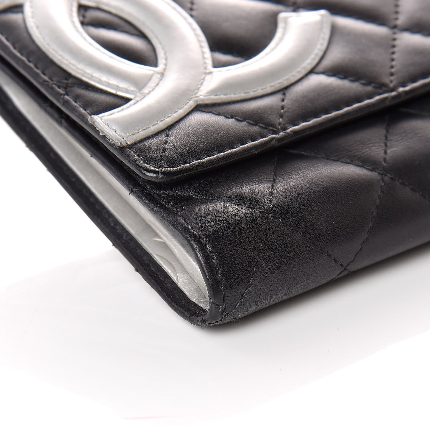 Calfskin Quilted Cambon Flap Wallet Black White