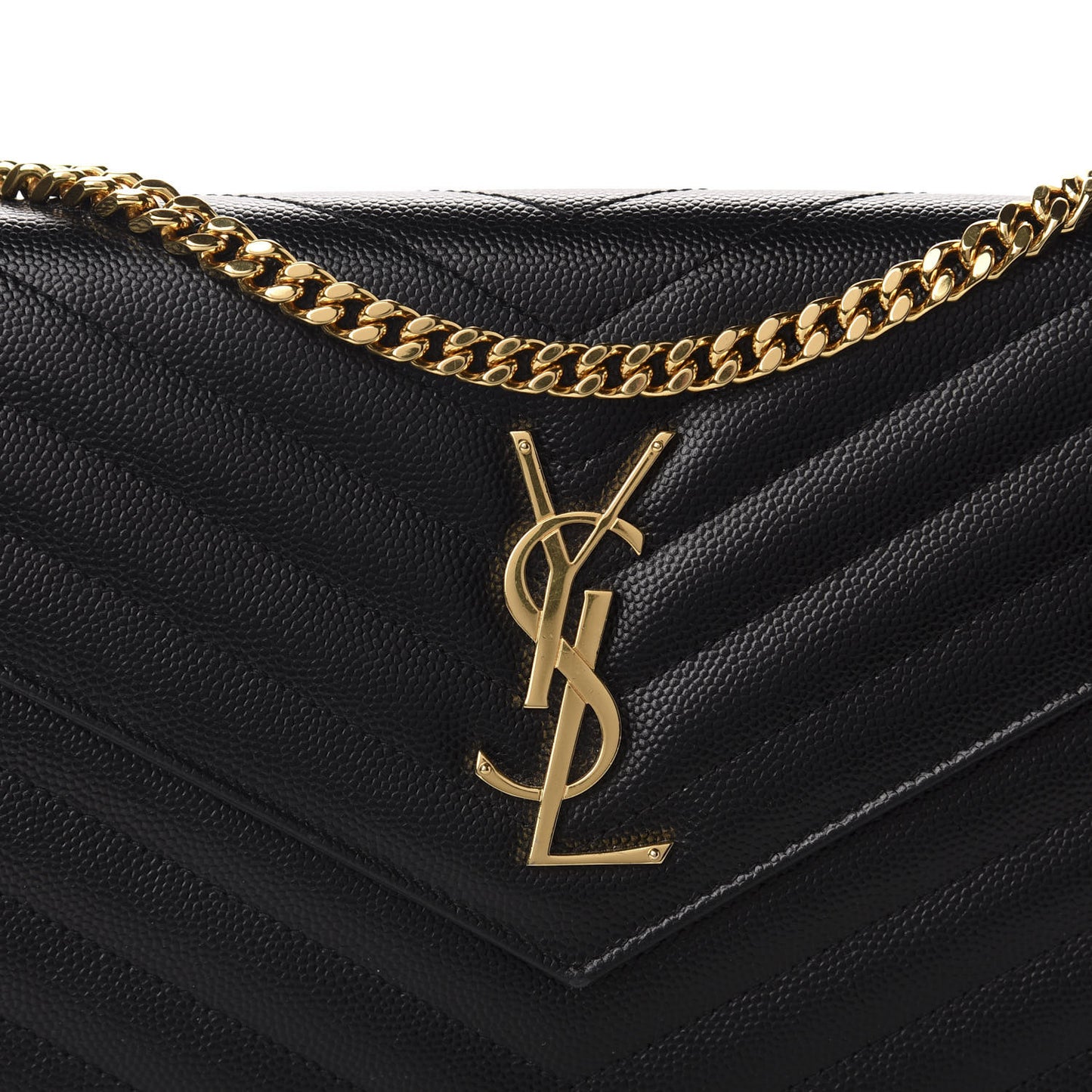 Grain De Poudre Matelasse Chevron Monogram Chain Wallet Black
