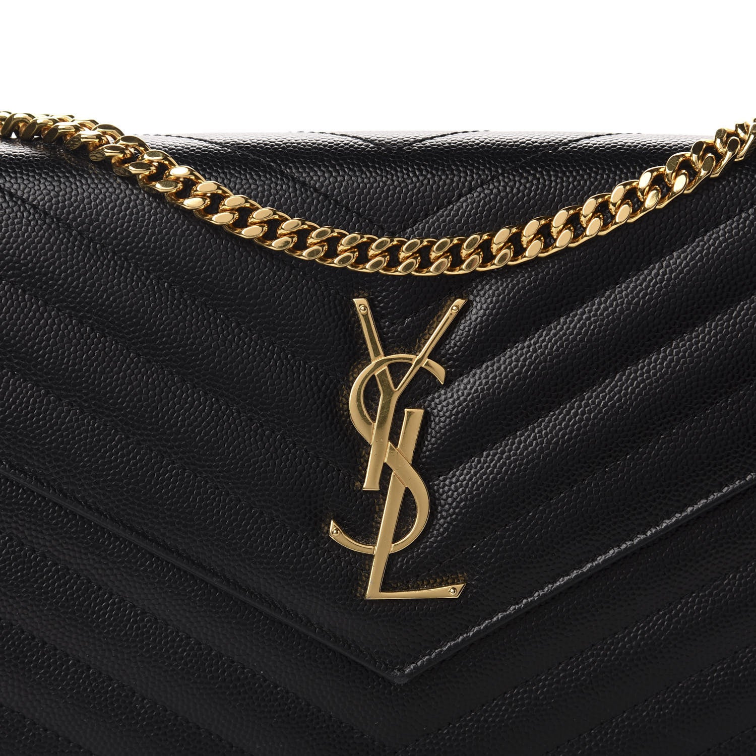 Saint Laurent Grain De Poudre Matelasse Chevron Monogram Chain Wallet Black 8 of 9