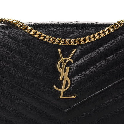 Saint Laurent Grain De Poudre Matelasse Chevron Monogram Chain Wallet Black 8 of 9