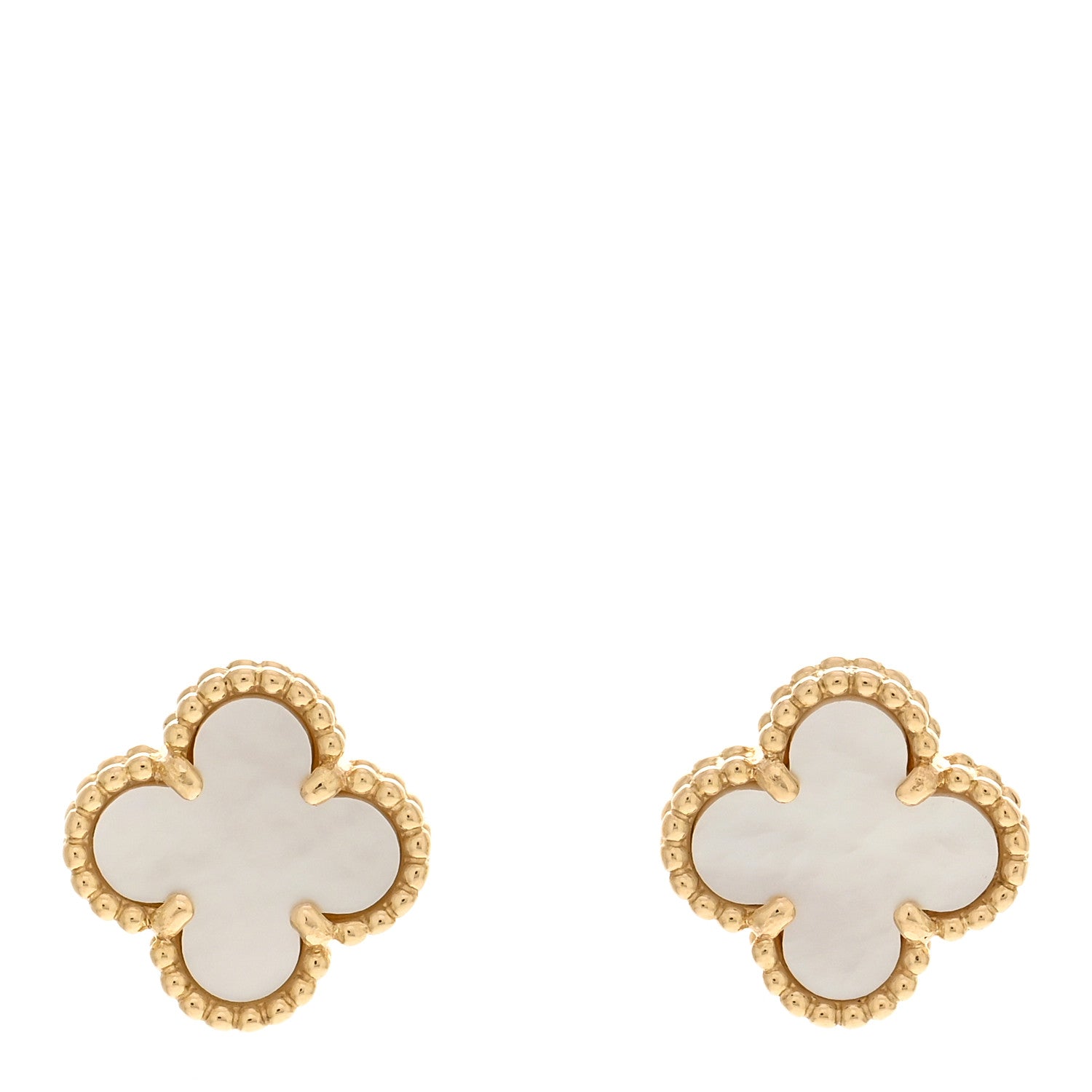 Van Cleef & Arpels 18K Yellow Gold Mother of Pearl Sweet Alhambra Earrings 1 of 4