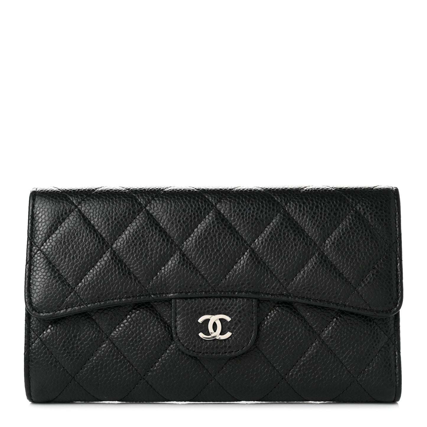 Caviar Quilted Large Gusset Flap Wallet Black