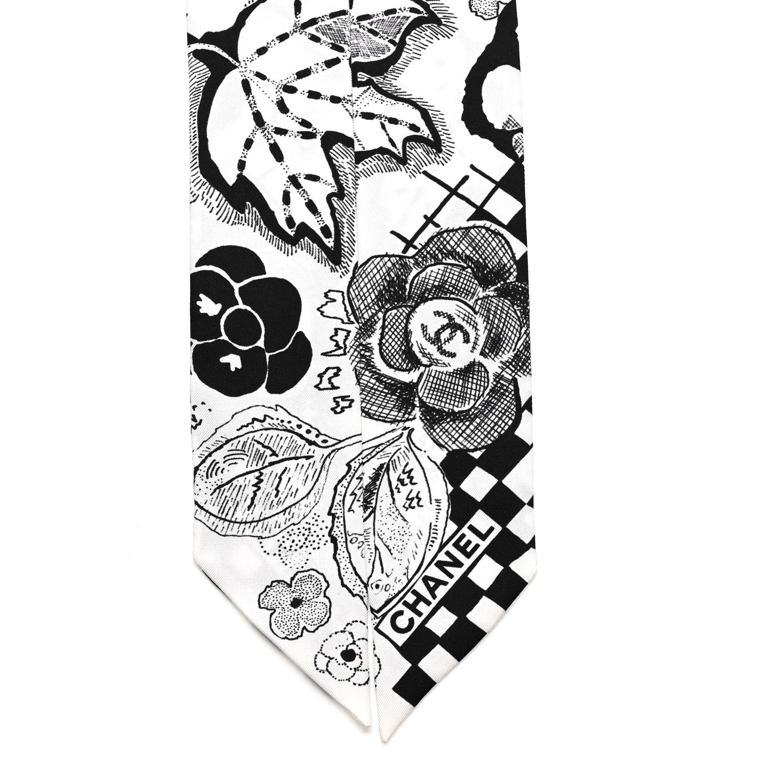 Chanel Silk Camellia CC Bandeau Scarf White Black 2 of 5