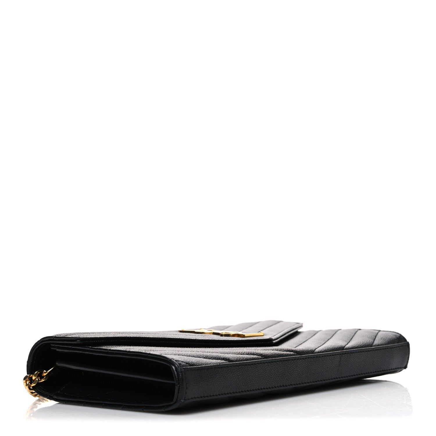 Saint Laurent Grain De Poudre Matelasse Chevron Monogram Chain Wallet Black 4 of 11