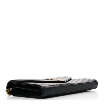 Saint Laurent Grain De Poudre Matelasse Chevron Monogram Chain Wallet Black 4 of 11