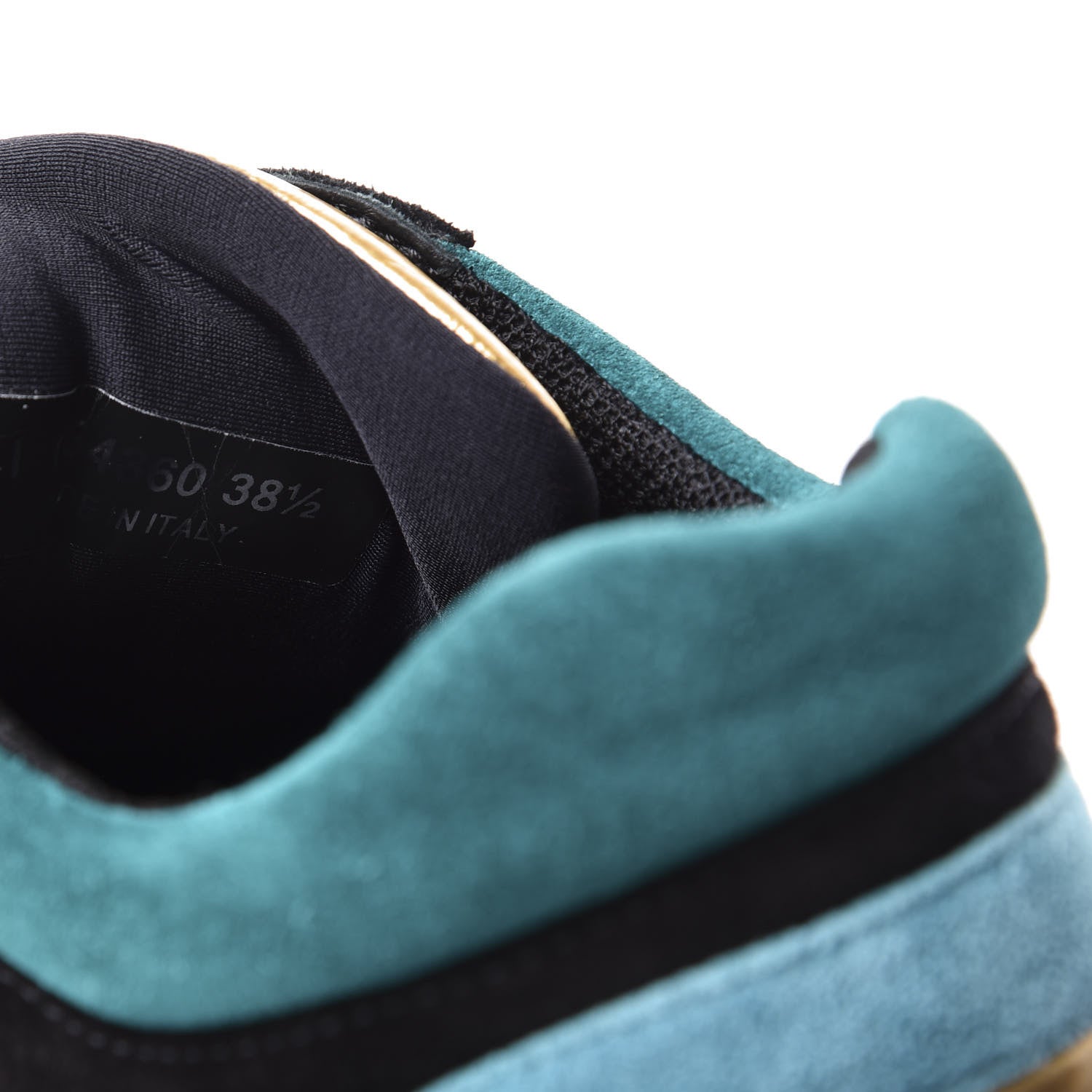 Chanel Fabric Calfskin Suede CC Womens Sneakers 38.5 Black Turquoise Gold 10 of 11