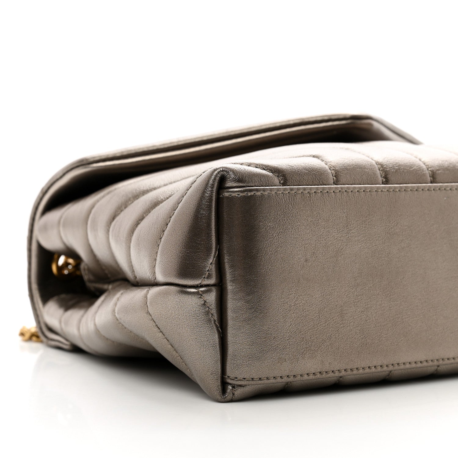 Saint Laurent Metallic Calfskin Y Quilted Monogram Small Loulou Chain Satchel Pewter 10 of 12