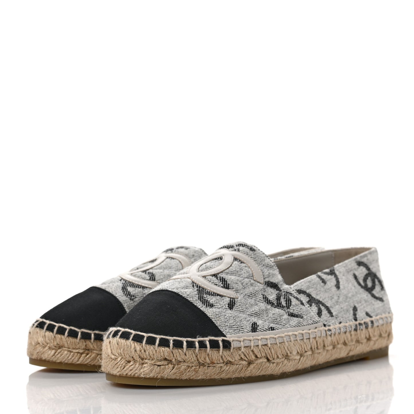 Cotton Jacquard Grosgrain CC Print Espadrilles 40 Grey Black