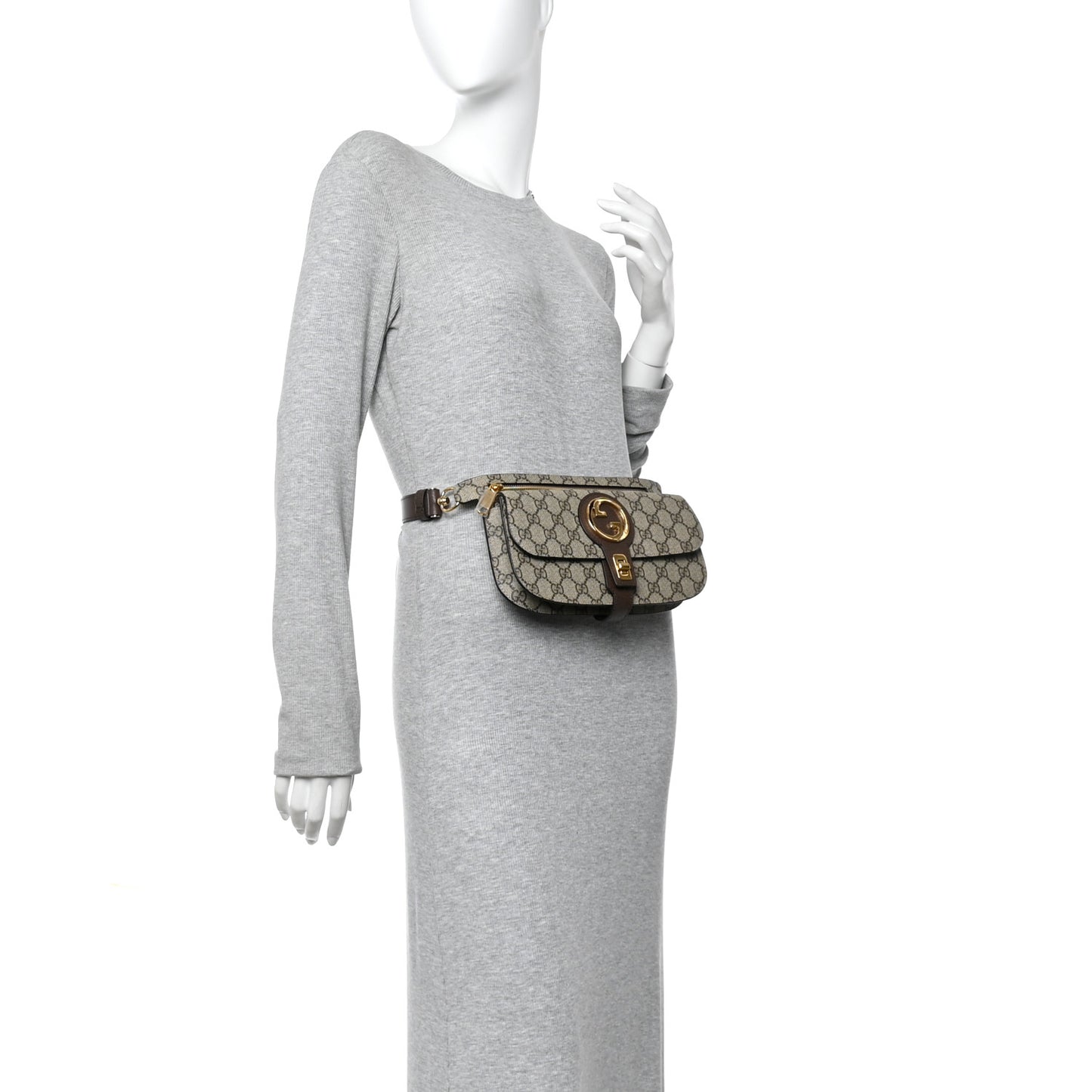 GG Supreme Monogram Textured Dollar Calfskin Blondie Belt Bag Beige Ebony New Acero