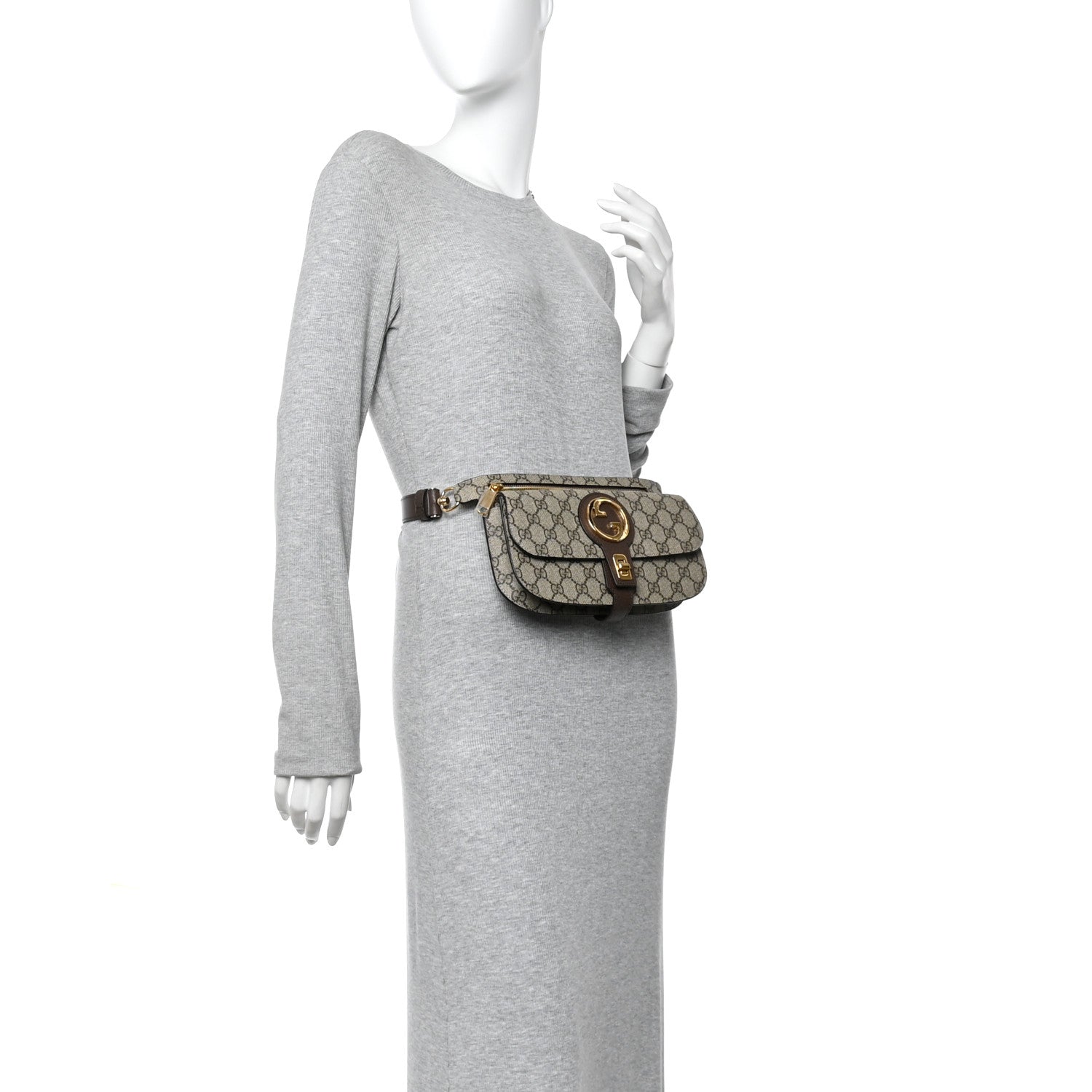 Gucci GG Supreme Monogram Textured Dollar Calfskin Blondie Belt Bag Beige Ebony New Acero 2 of 12