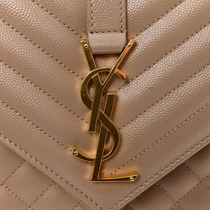 Saint Laurent Grain De Poudre Mixed Matelasse Large Triquilt Monogram Satchel Dark Beige 12 of 14