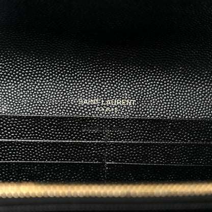 Saint Laurent Grain De Poudre Matelasse Chevron Monogram Flap Wallet Black 6 of 7