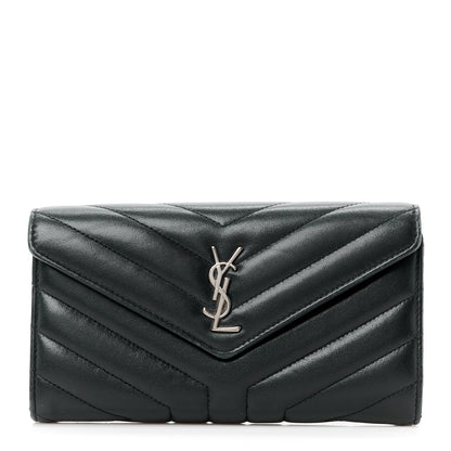 Saint Laurent SAINT LAURENT Lambskin Y Quilted Monogram Large Loulou Flap Wallet Black 1 of 15
