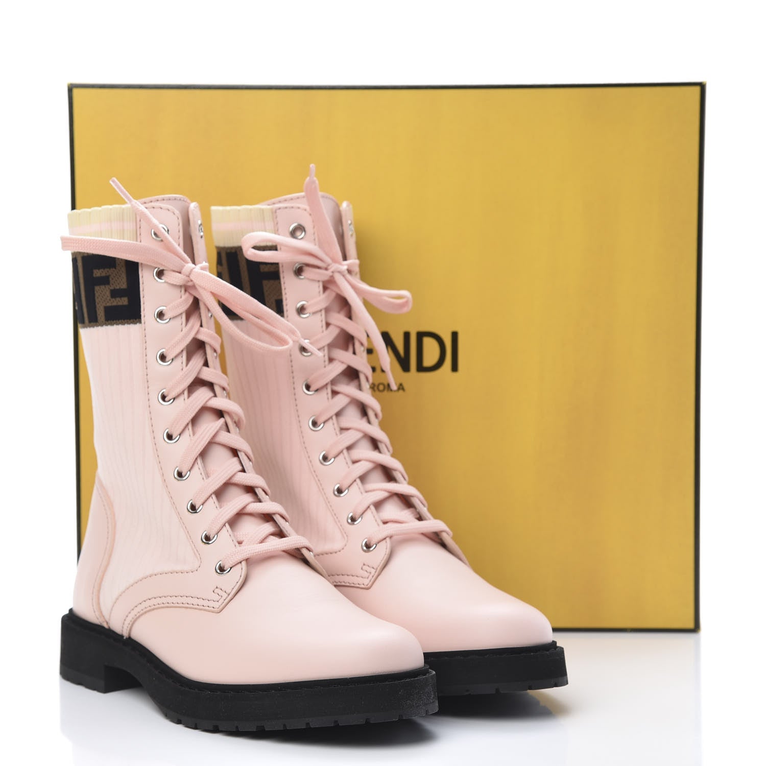 Fendi Calfskin Stretch Fabric Rockoko Biker Boots 38 Rose Clair Tobacco 7 of 8