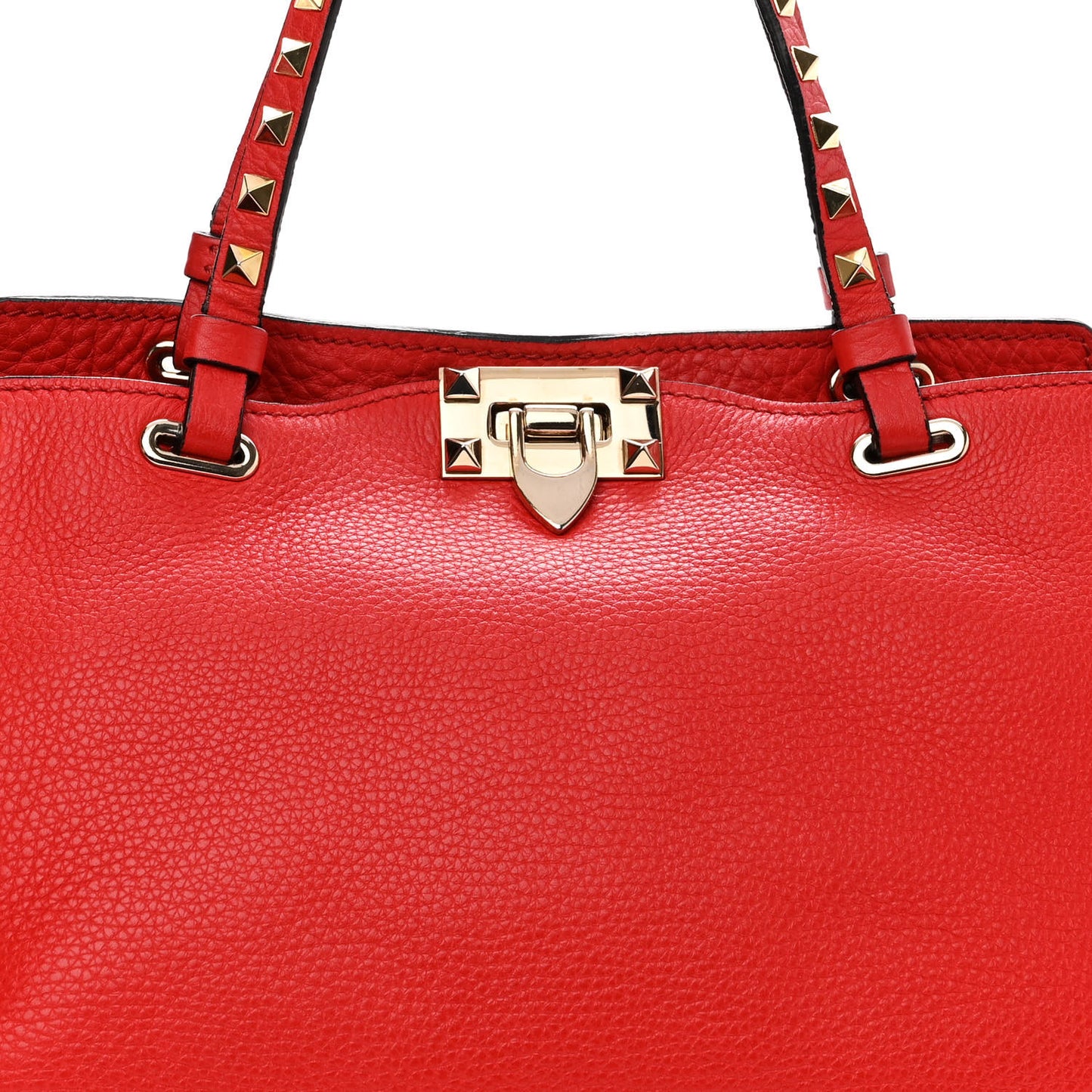 Pebbled Calfskin Small Rockstud Tote Deep Orange