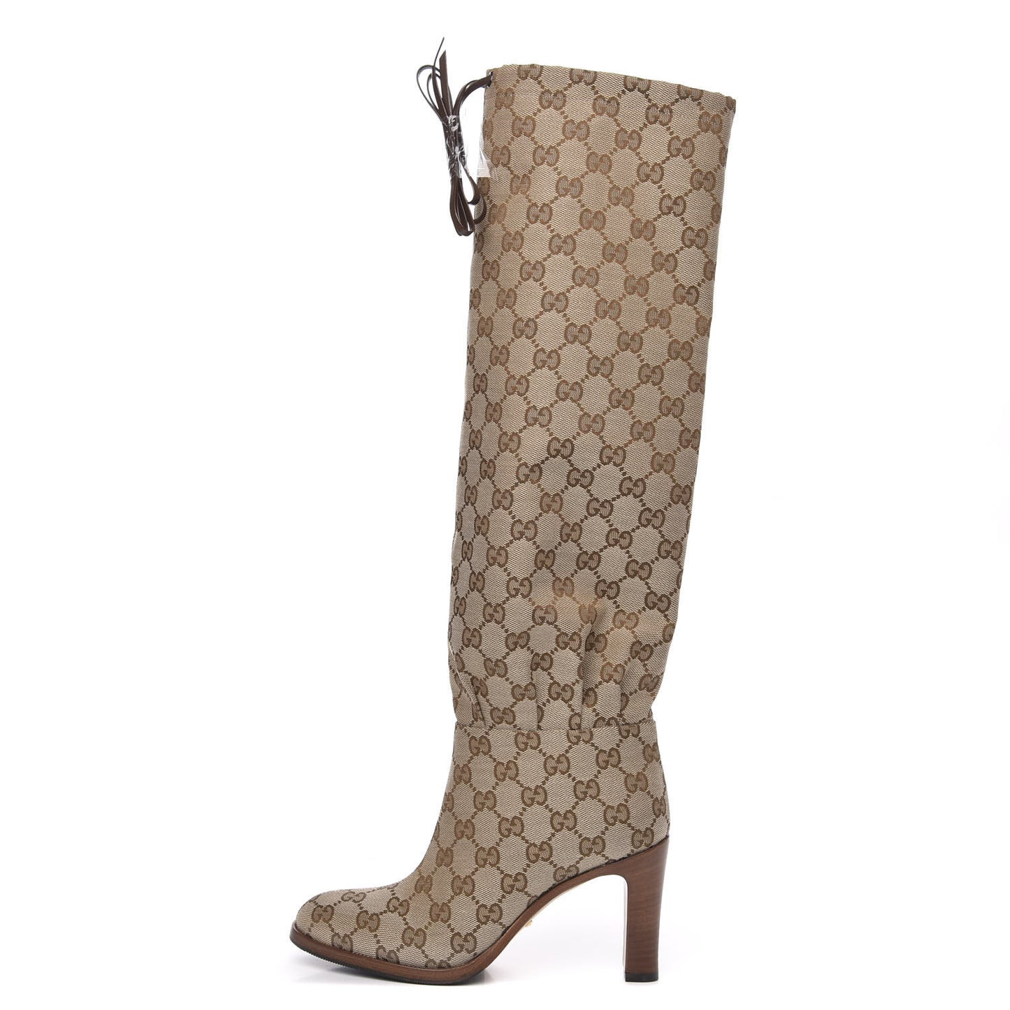 Monogram Malaga Kid Lisa Mid Heel Boots 36 Beige Ebony
