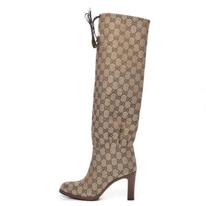 Gucci Monogram Malaga Kid Lisa Mid Heel Boots 36 Beige Ebony 1 of 7