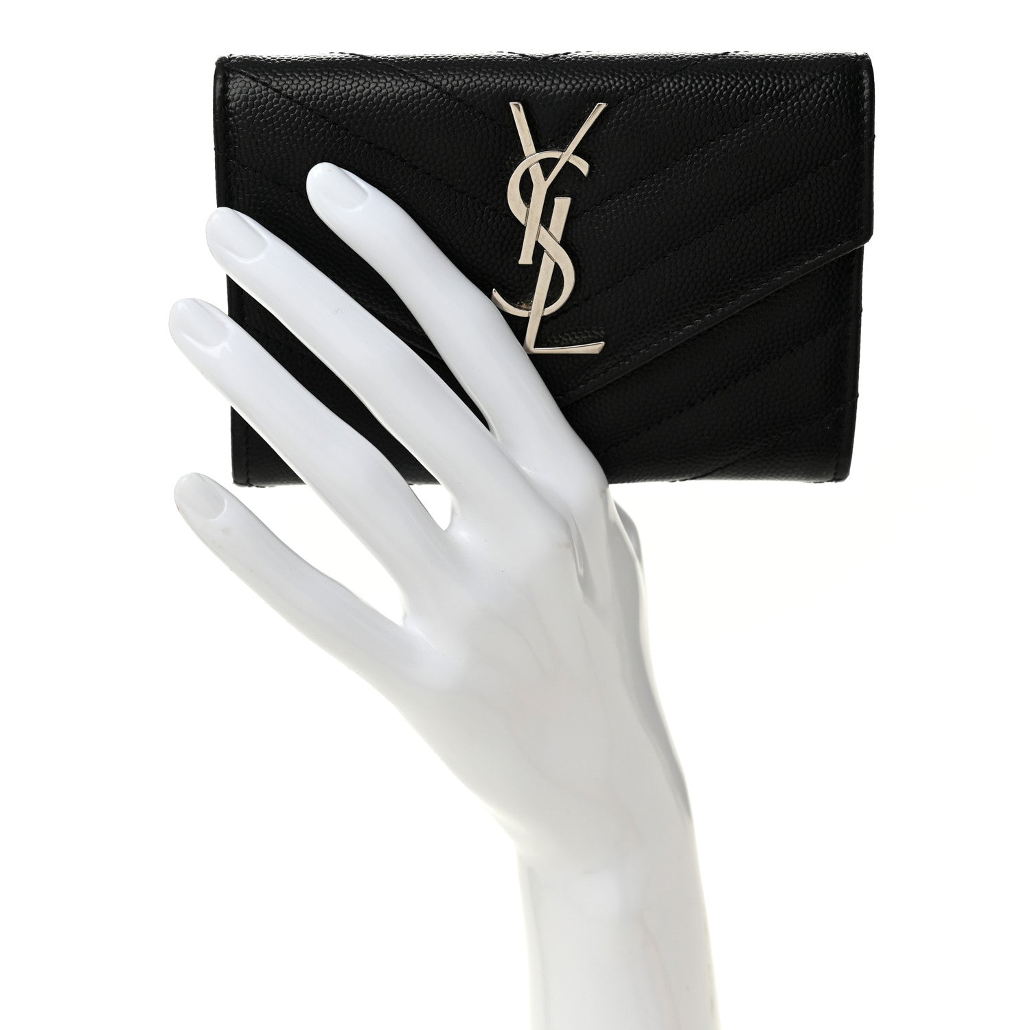 Saint Laurent Grain De Poudre Matelasse Chevron Small Monogram Envelope Wallet Black 2 of 7