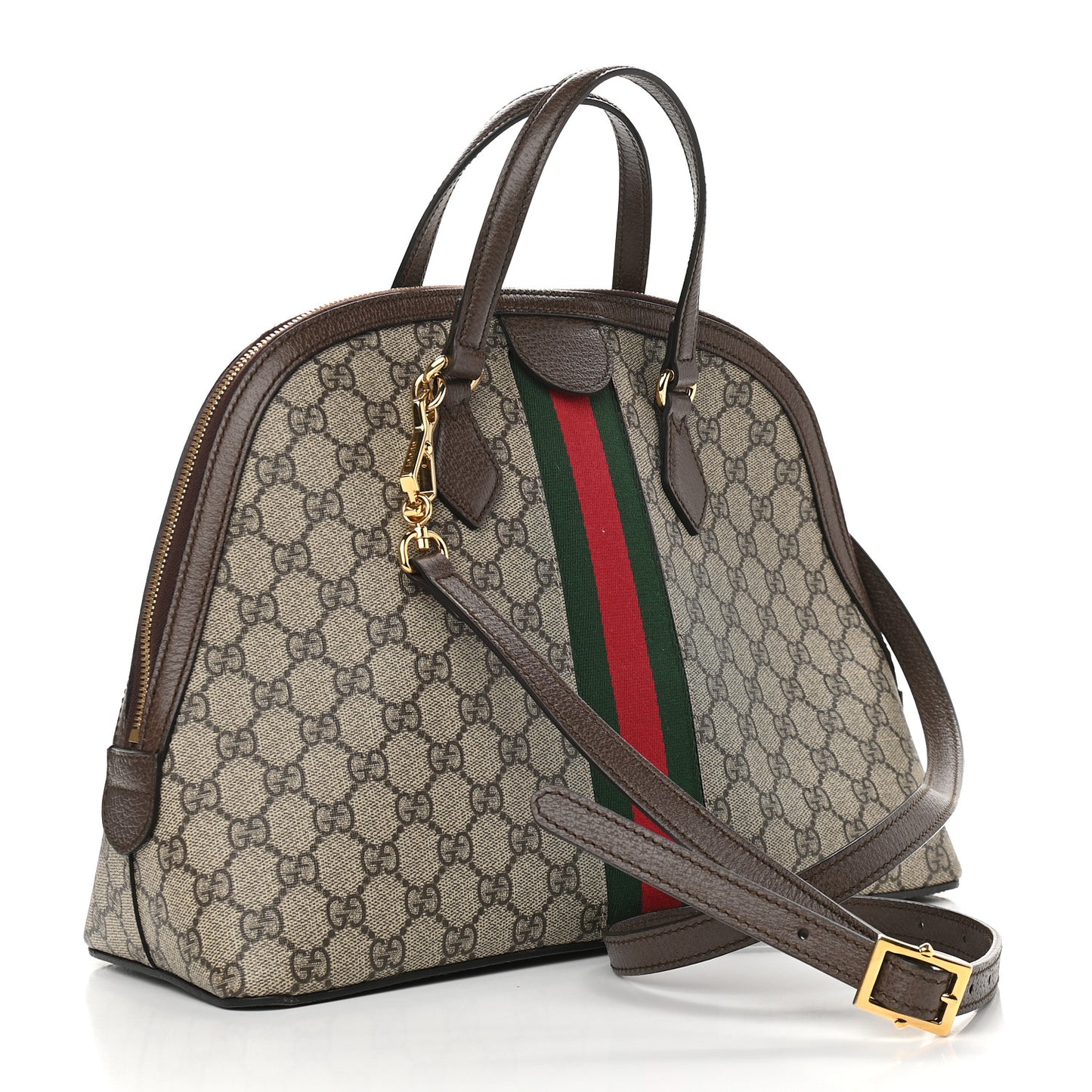 GG Supreme Monogram Web Medium Ophidia Top Handle Dome Bag Brown