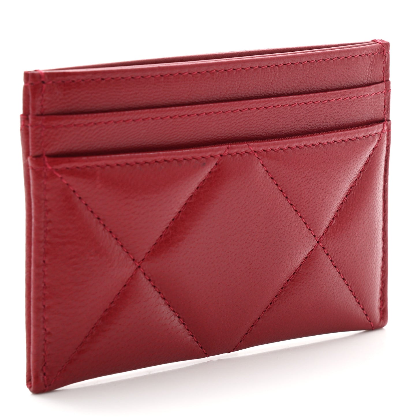 Shiny Goatskin Quilted Chanel 19 Card Holder