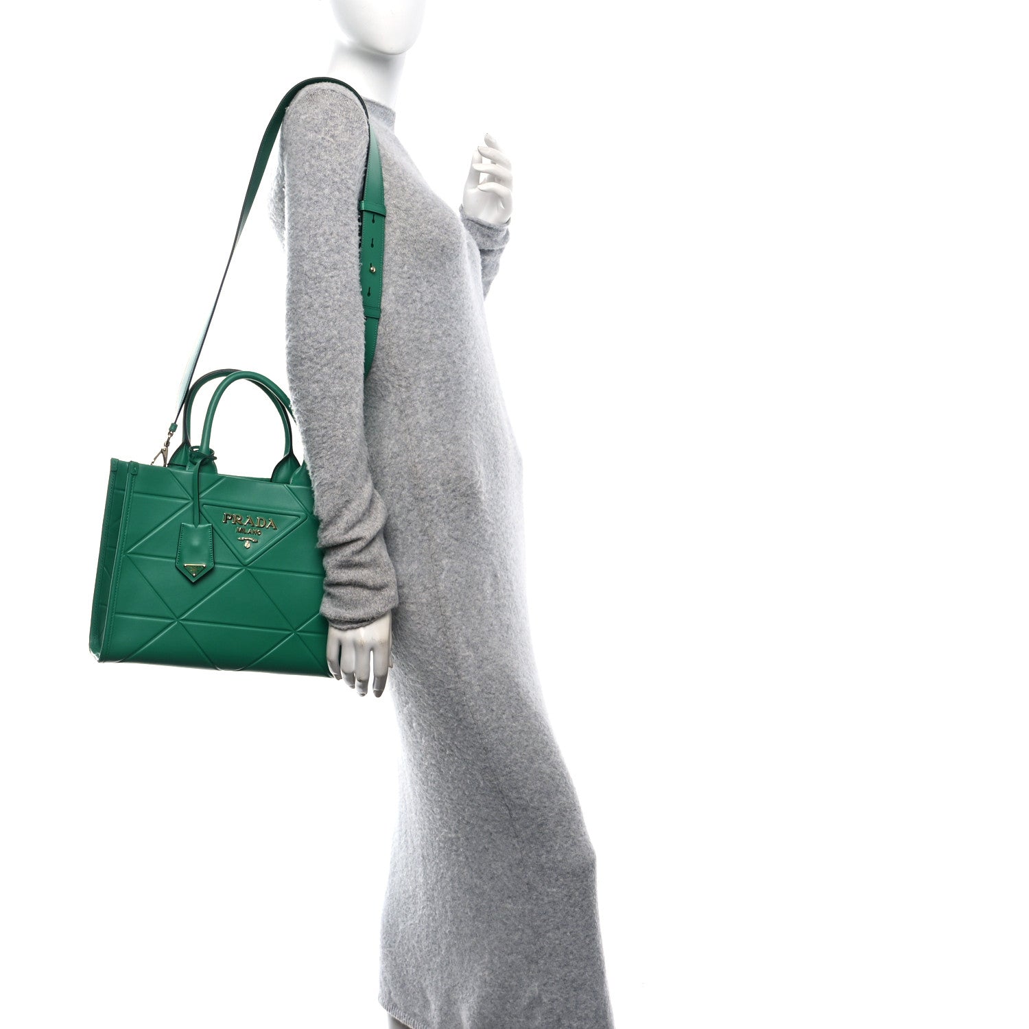 Prada Soft Calfskin Triangolo Symbole Embossed Small Tote Mango 2 of 9