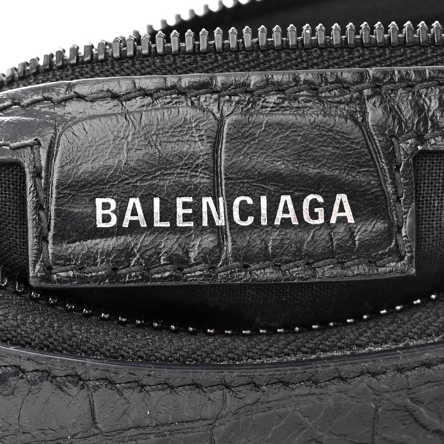 Extra Supple Calfskin Crocodile Embossed Monochrome Small Le Cagole Shoulder Bag Black