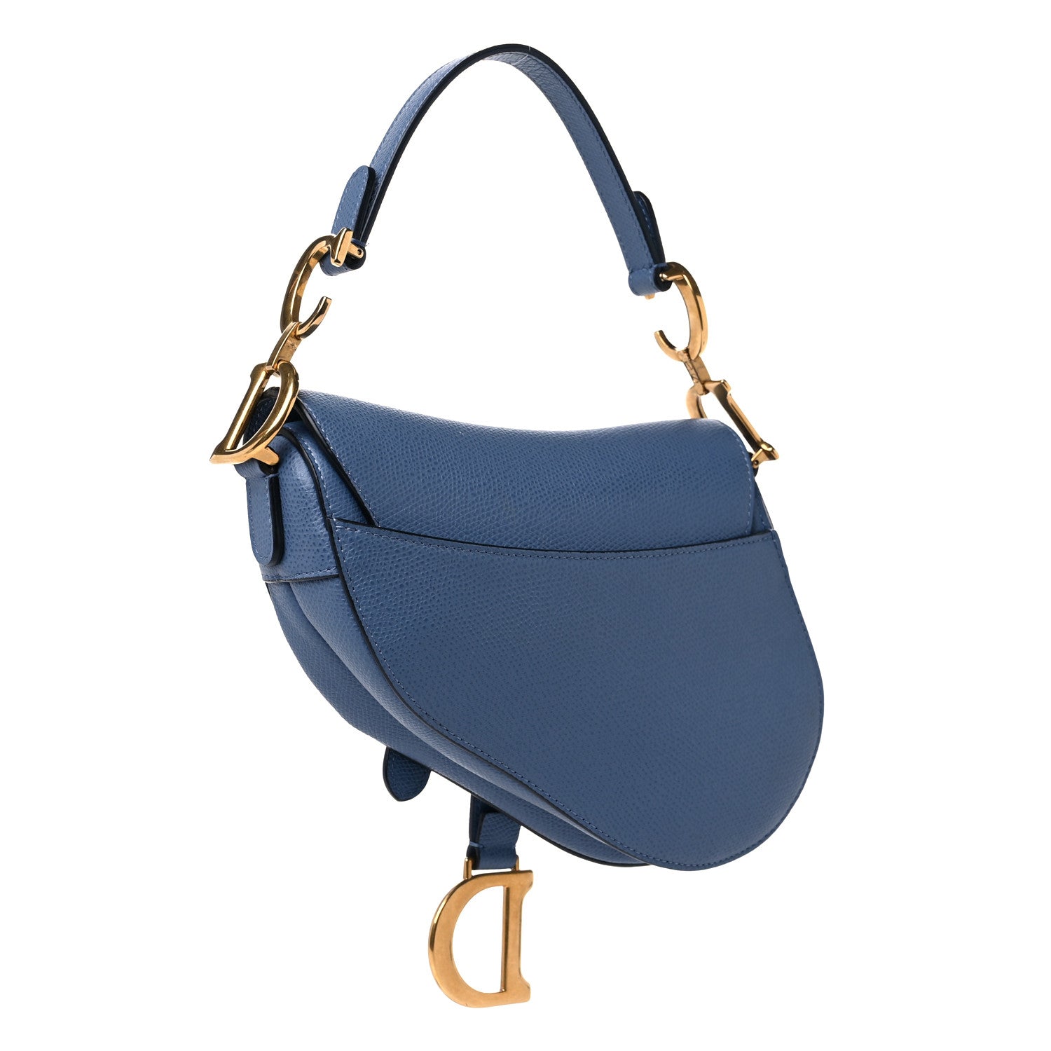 Christian Dior Grained Calfskin Mini Saddle Bag Denim Blue 3 of 14