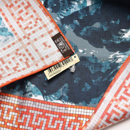 Hermes Silk A Beverly Hills Scarf 90 Orange Bleu Blanc 5 of 6