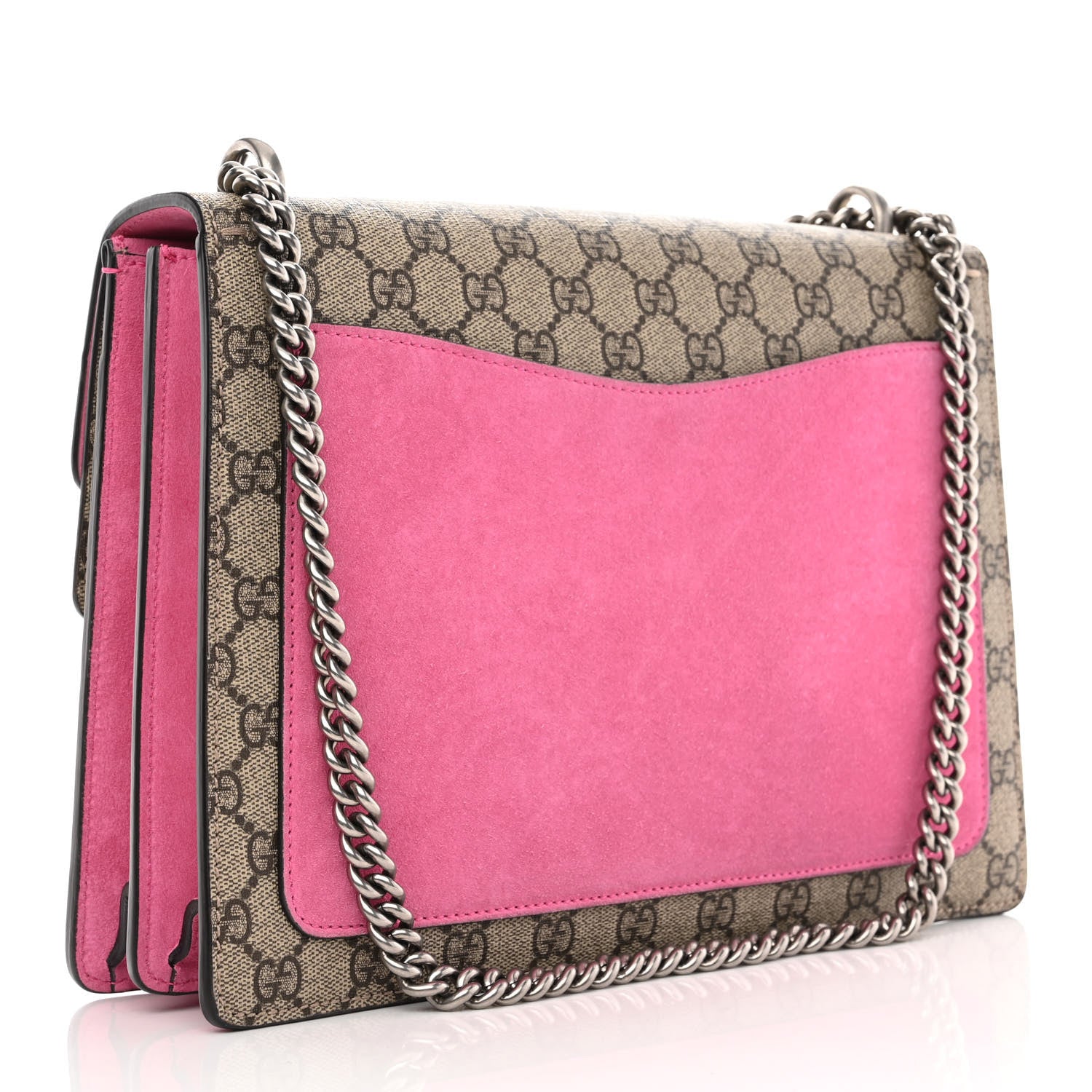 Gucci GG Supreme Monogram Suede Pierced Heart Embroidered Medium Dionysus Shoulder Bag Beige Ebony Pink Tropical Flower 3 of 12