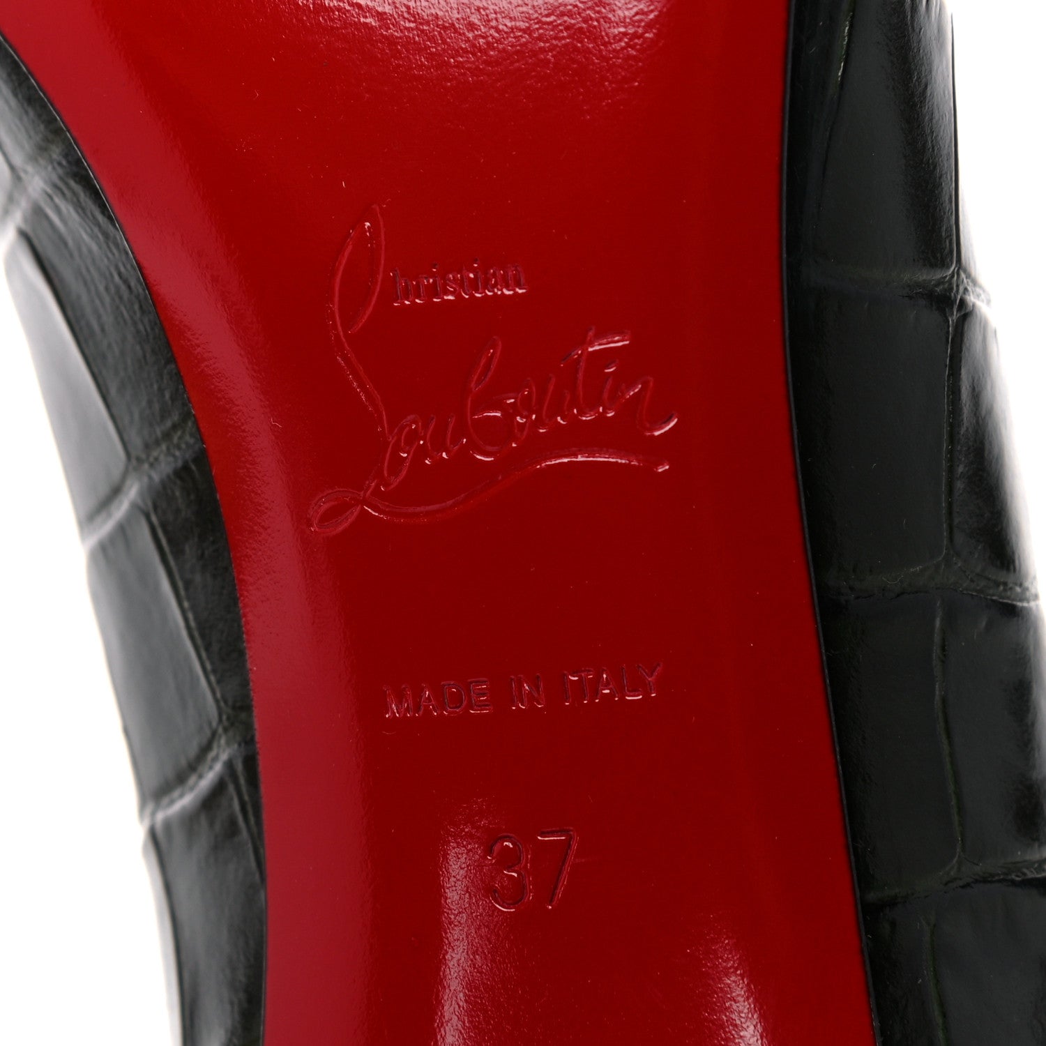 Christian Louboutin Calfskin Crocodile Embossed Kate 85 Pumps 37 Forest Night 5 of 10