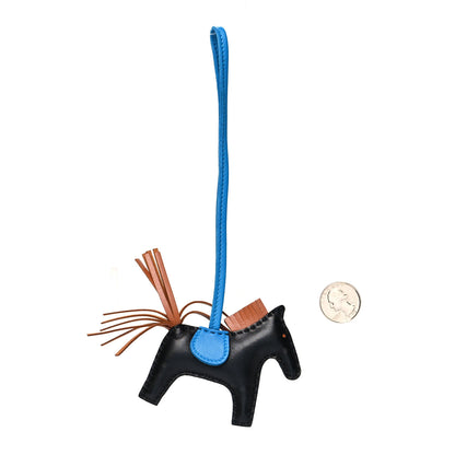 Hermes Milo Lambskin Grigri Rodeo Horse Bag Charm PM Black Gold Bleu Zanzibar 2 of 4