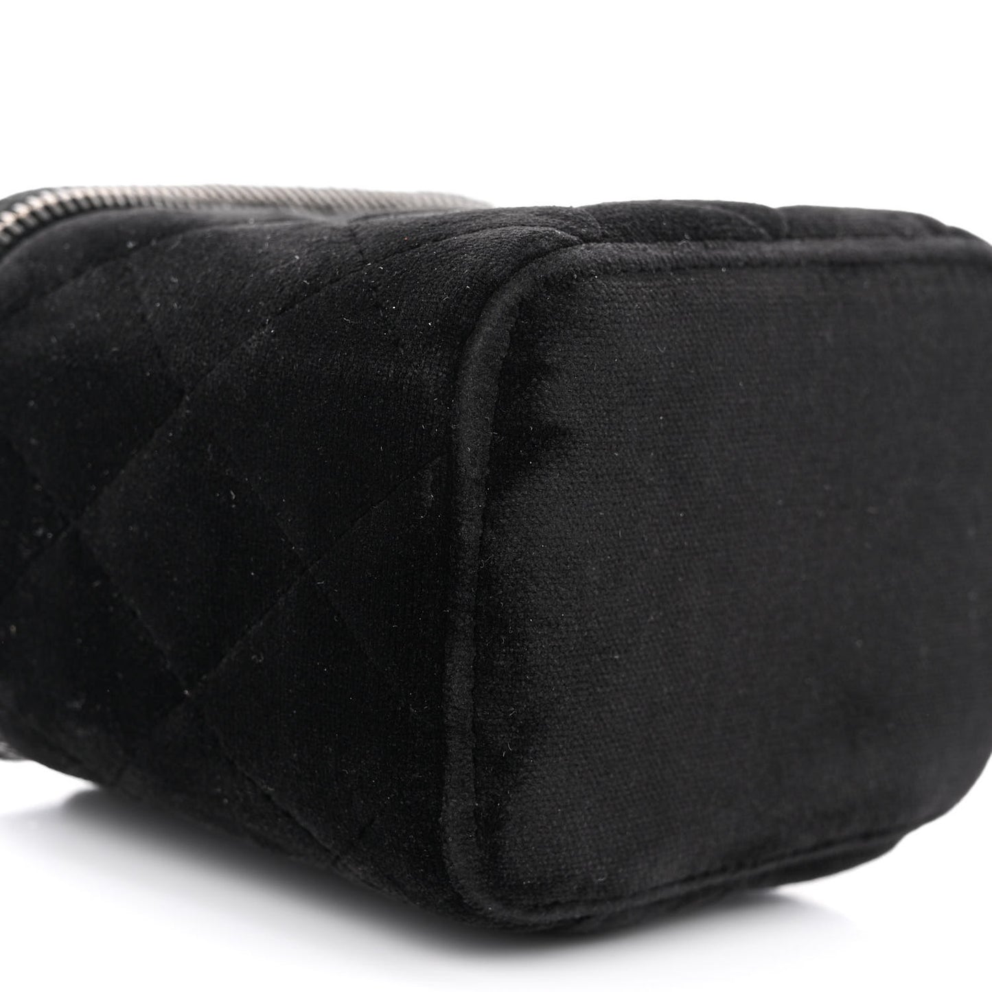Velvet Quilted Mini Vanity Case With Chain Black