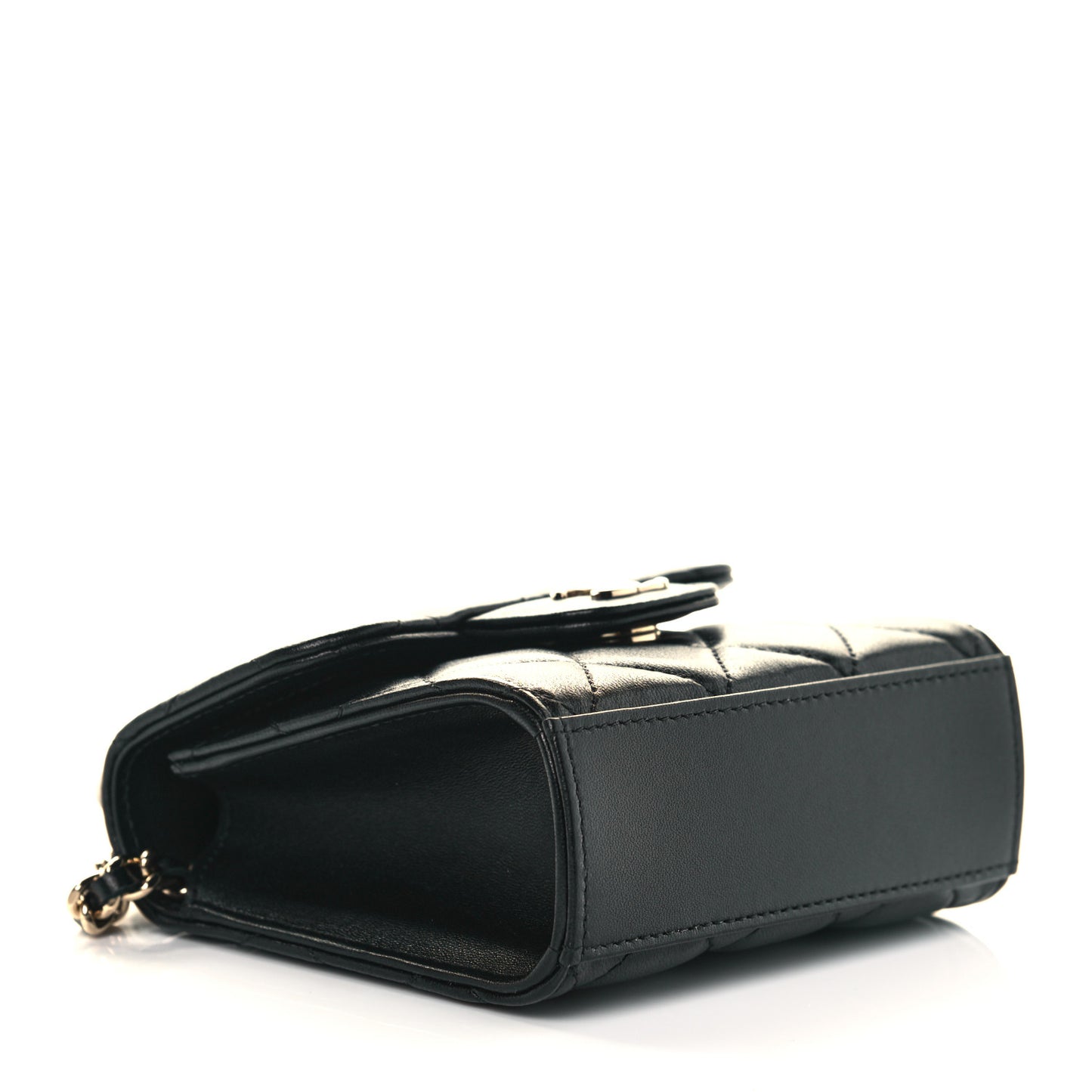 Lambskin Quilted Top Handle Flap Clutch With Chain Black
