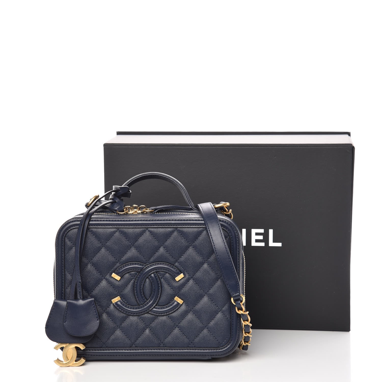 Chanel Caviar Quilted Medium CC Filigree Vanity Case Navy 11 of 11