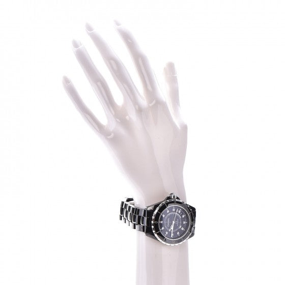 Chanel Stainless Steel Ceramic Diamond 38mm J12 Automatic Watch Black 2 of 7