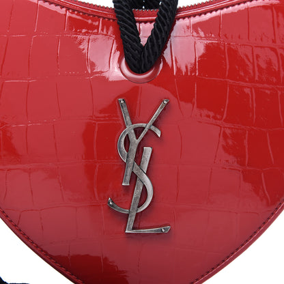 Saint Laurent Patent Crocodile Embossed Sac Coeur Heart Shaped Clutch Red 9 of 9