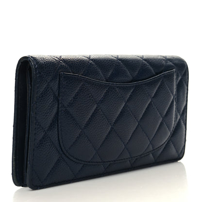 Chanel Caviar Quilted Yen Wallet Dark Blue 3 of 12