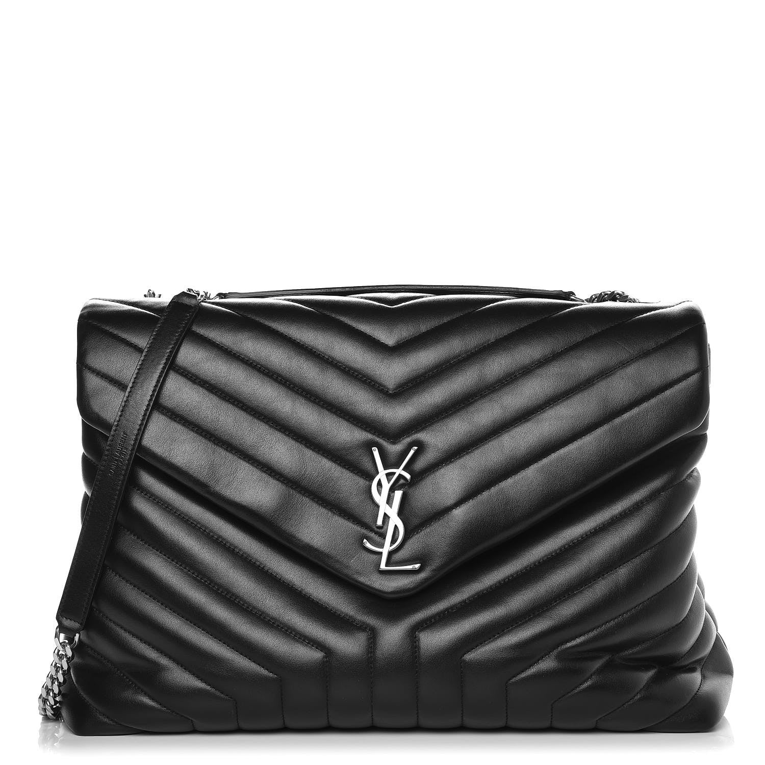 Saint Laurent Calfskin Y Quilted Monogram Large Loulou Chain Satchel Black 1 of 10
