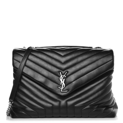 Saint Laurent Calfskin Y Quilted Monogram Large Loulou Chain Satchel Black 1 of 10