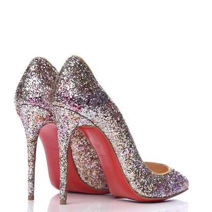 Christian Louboutin Glitter Aqua Ruban Met Pigalle Follies 100 Pumps 36.5 Rosette Gold 4 of 7
